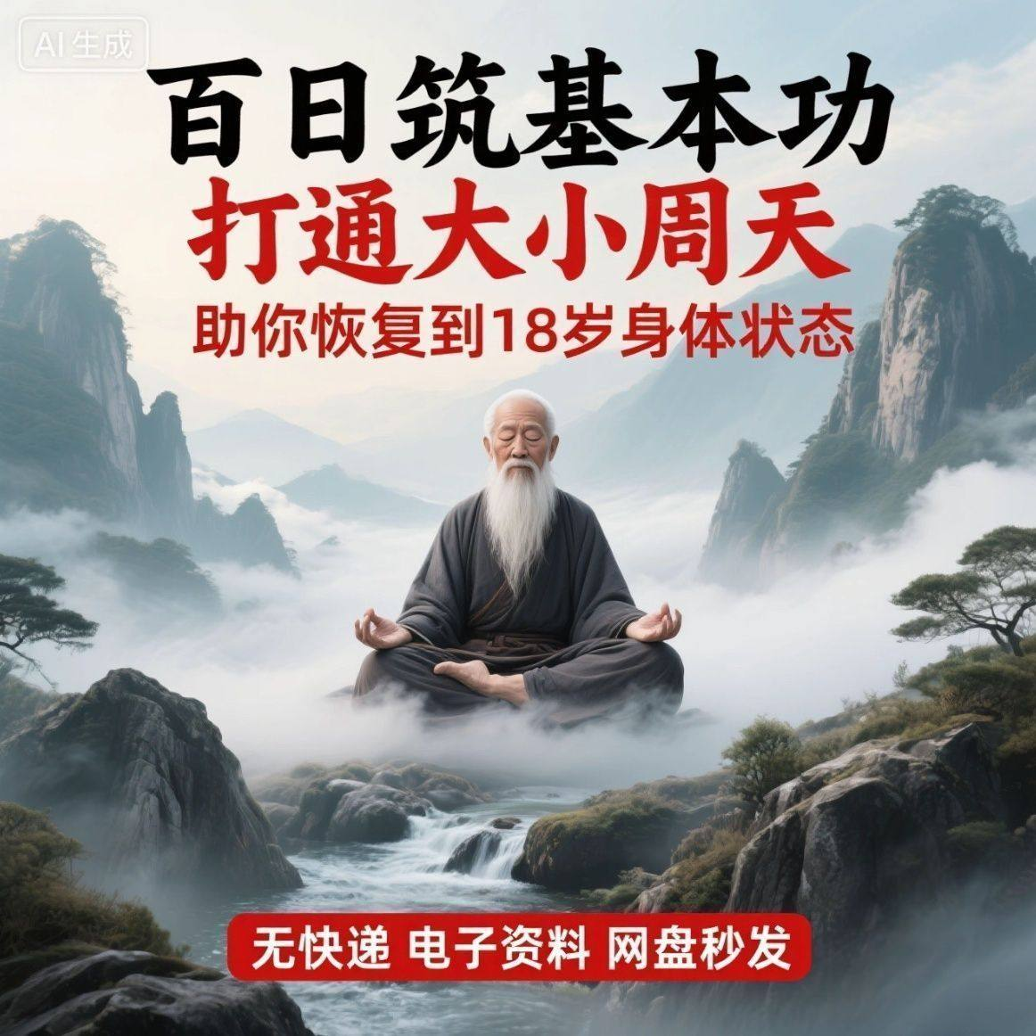 百日筑基功打通大小周天电子版视频课程动功通脉秘传心法打坐讲解-淘宝虚拟产品货源
