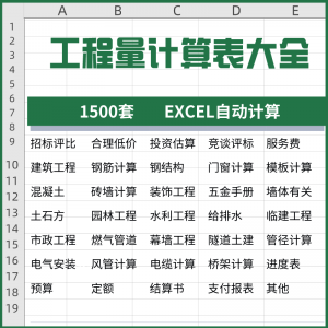工程量计算表格软件大全钢结构土建安装路桥市政装修建筑预算造价-淘宝虚拟产品货源
