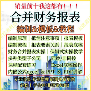 合并财务报表实操教程视频企业分录抵销现金流量表编制模板课程-淘宝虚拟产品货源