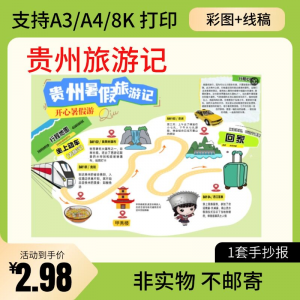 贵州旅行记手账手抄报旅游所见贵州名胜古迹假期导游图美食风景-淘宝虚拟产品货源